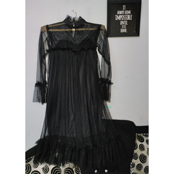 Black net full sleeve midi dress - Picture 6 of 6